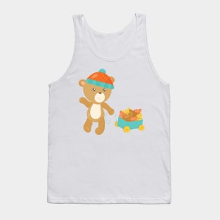 Autumn Bear, Cute Bear, Bear With Hat, Leaves Tank Top